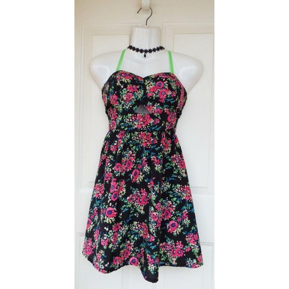 Material Girl Floral Cut Out Bustier Neon Fit and Flare Sleeveless Dress Small - Picture 2 of 11